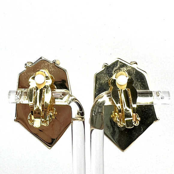 Nicholas Liu Vintage Black Onyx Hexagon Geometric Clip On Earrings Gold Metal - Picture 3 of 5